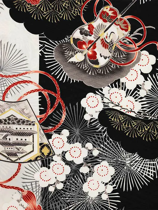 七五三(3歳男児被布)3349 白無地ベロア風×白色鷹かぶと松