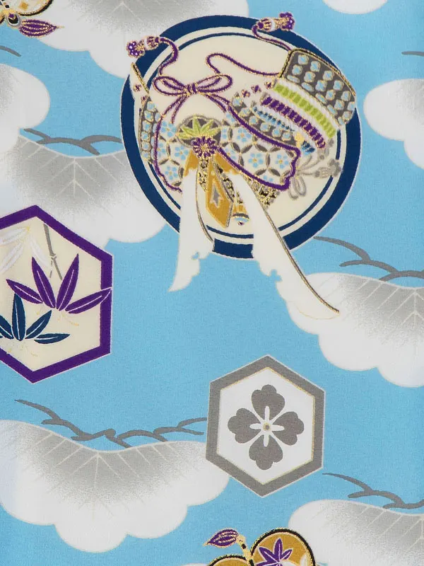 七五三(3歳男児被布)A062 紺松×水色松かぶと