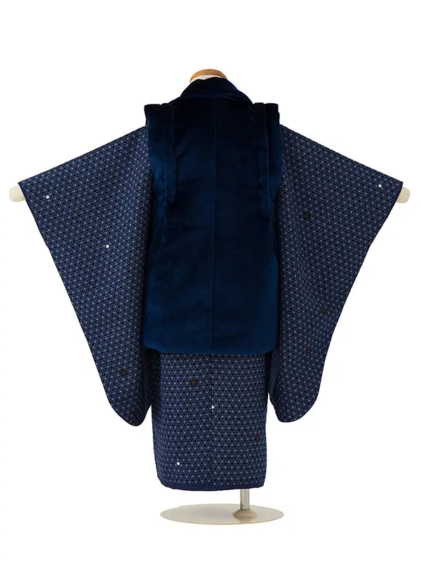 七五三(3歳男児被布)A068 紺ベルベット×紺亀甲柄
