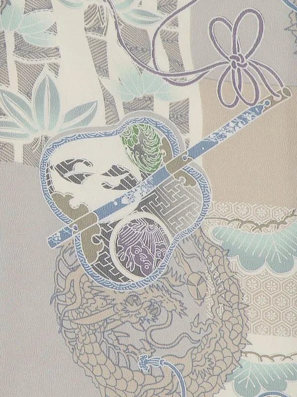 七五三(3歳男児被布)A074 クリームかぶと×グレージュ軍配