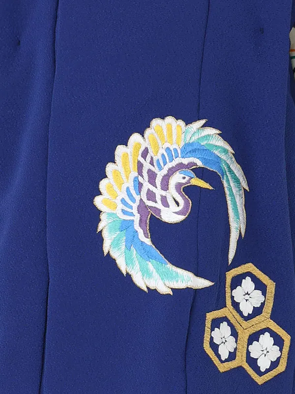 七五三(3歳男児被布)A135 青鶴亀甲柄×アイボリー鶴亀甲柄ぼたん