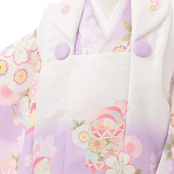 七五三(3歳女児被布)3356 白ラベンダーグラデ地菊折鶴×ラベンダー菊