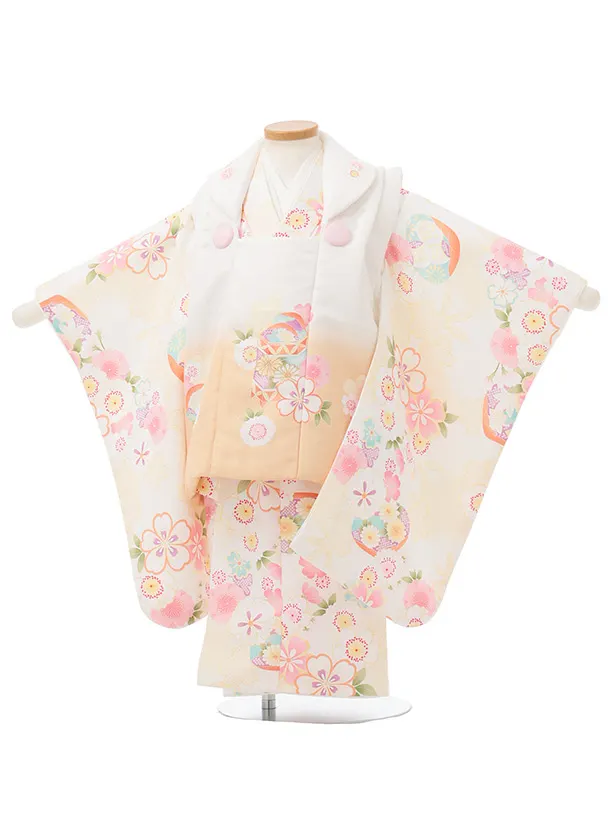 七五三(3歳女児被布)3357 白黄グラデ地菊折鶴×白菊