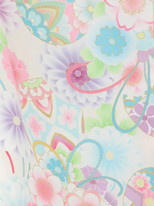 七五三(2歳女児被布)3381 白紗綾形文小花毬刺繍×白紗綾形文毬花づくし