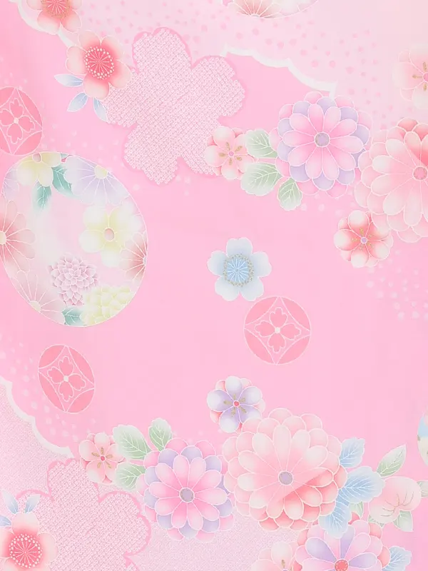 七五三(3歳女児被布)3384 ピンク紗綾形文束ねのし刺繍×ピンク紗綾形文花づく