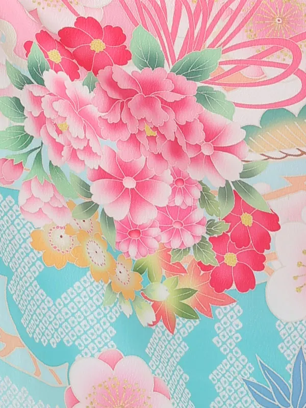 七五三(3歳女児被布)3411 淡クリーム毬桜×水色花づくし