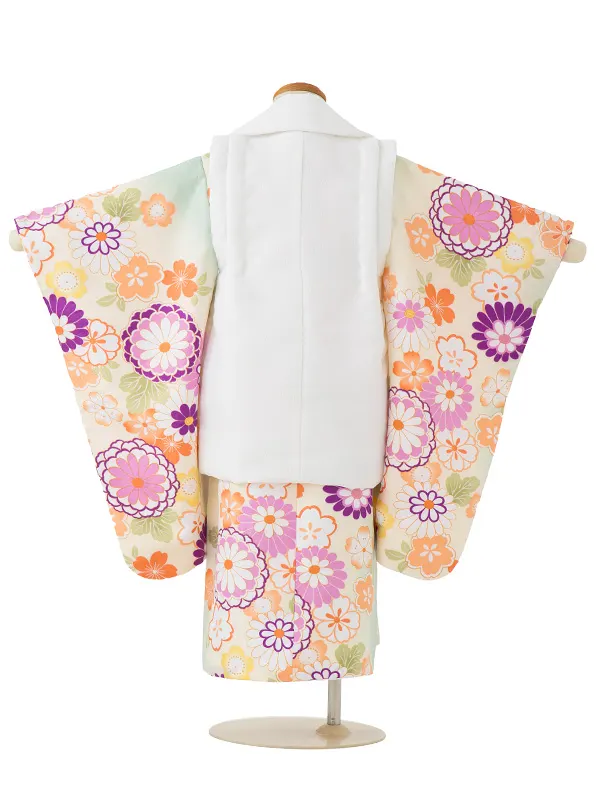 七五三(3歳女児被布)A060 白菊×ミント花づくし