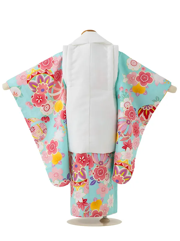 七五三(3歳女児被布)A087 白菊×水色花づくし
