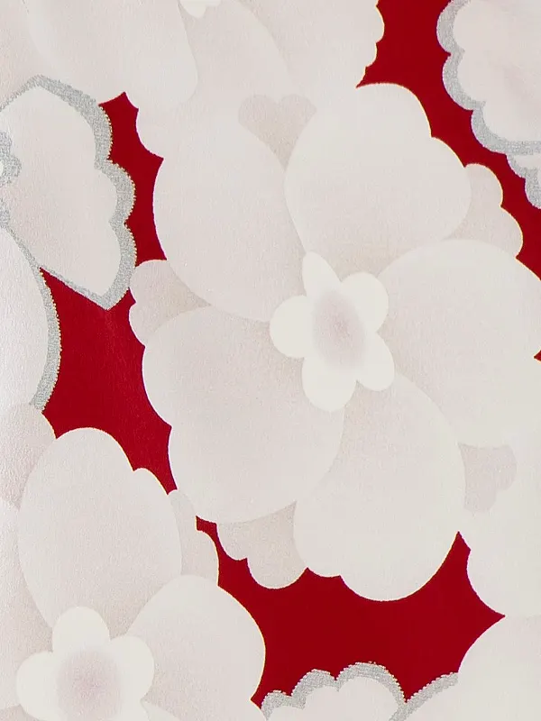 七五三(3歳女児被布)A089 淡ベージュ白大花柄×赤白大花柄