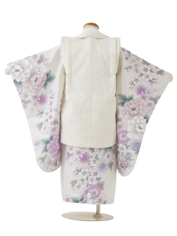 七五三(3歳女児被布)A093 白ぼたん×淡ベージュ花づくし
