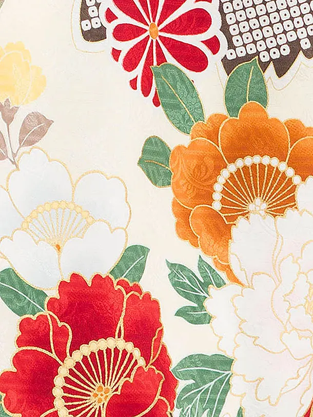 七五三(3歳女児被布)A0100 グリーンぼたん菊×クリーム花づくし