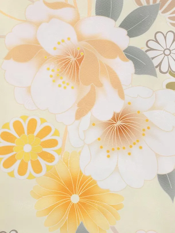 七五三(3歳女児被布)A104 オフホワイト花文×淡黄色紗綾形文ぼたん菊