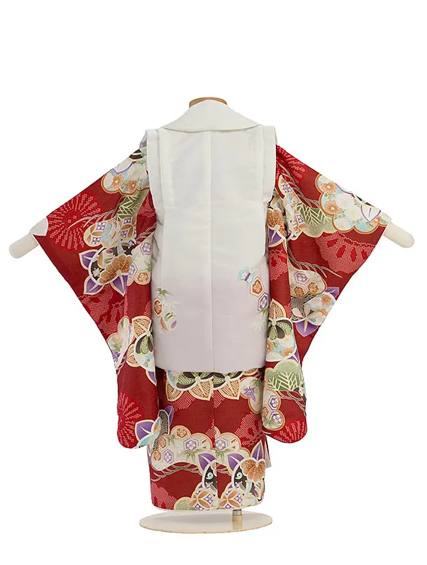 七五三(3歳女児被布)A120 白薄紫グラデ地松橘×赤松橘