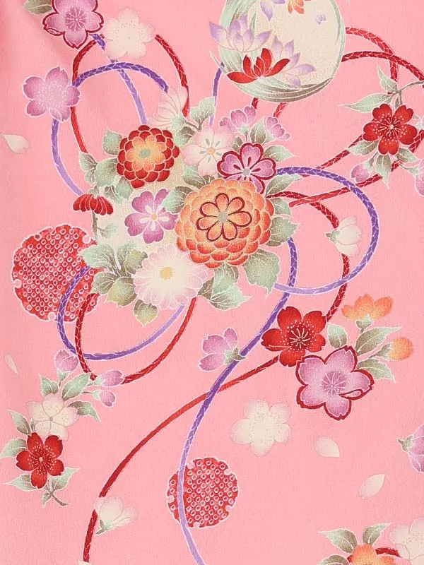 七五三(3歳女児被布)A124 赤毬×ピンク菊梅桜