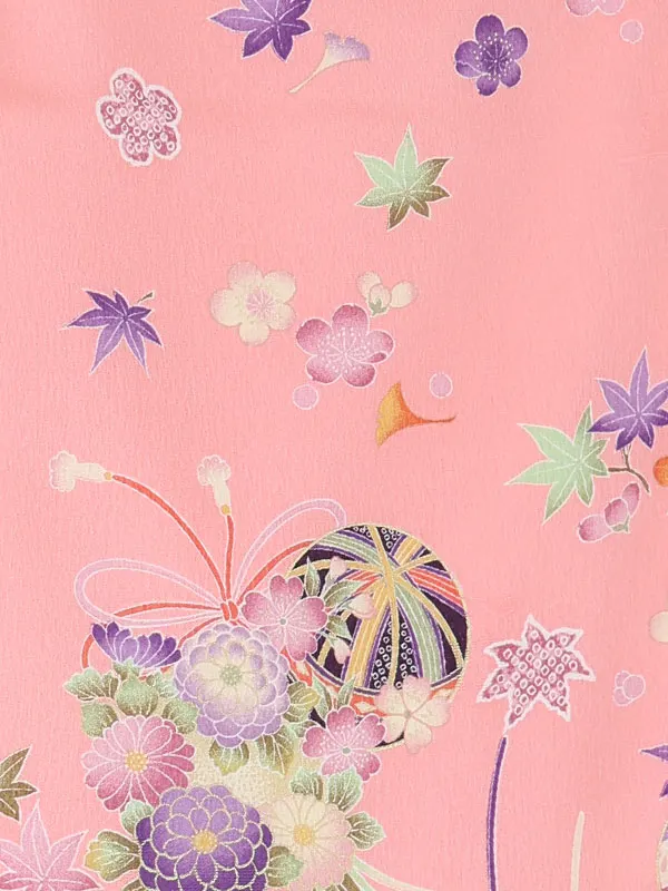 七五三(3歳女児被布)A126 白うさぎ小花×ピンク毬菊