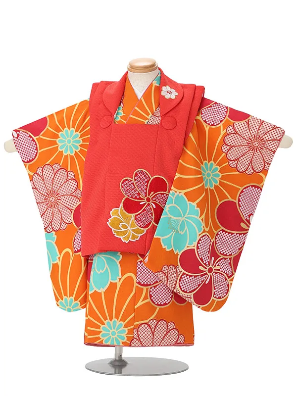 七五三(2歳女児被布)A164 朱色菊×オレンジ菊
