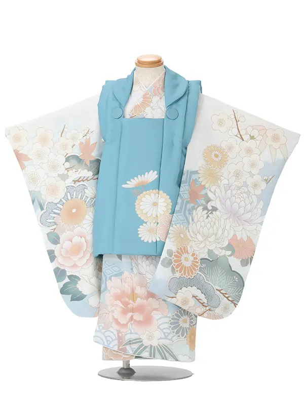 七五三(3歳女児被布)A167 モスブルー菊×白菊つばき
