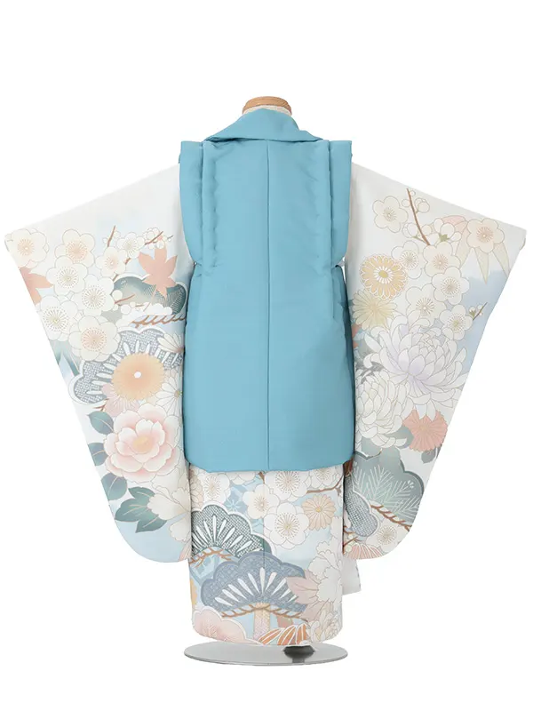 七五三(3歳女児被布)A167 モスブルー菊×白菊つばき