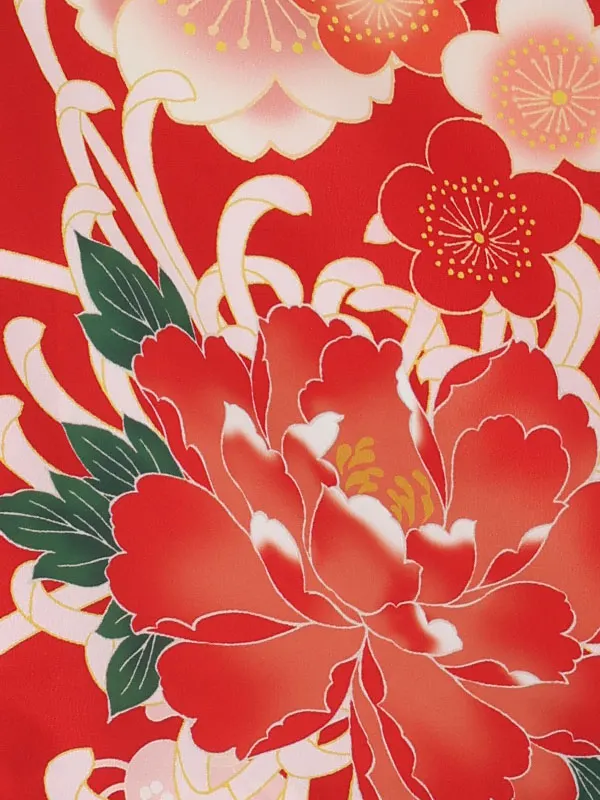 七五三(3歳女児被布)A168 オレンジ菊×赤花づくし