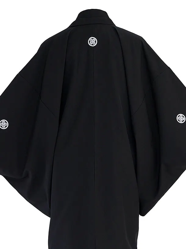 卒業式成人式袴レンタル D0003 黒紋付6号／白黒縞袴