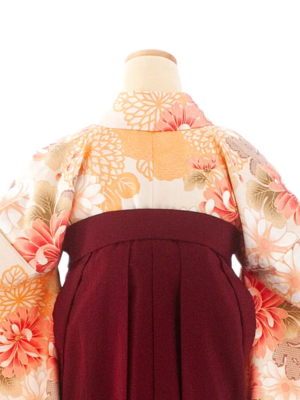 卒業式袴 D0037 ベージュ 乱菊×エンジ無地袴