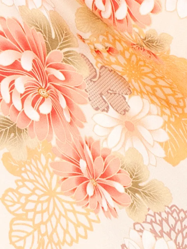 卒業式袴 D0037 ベージュ 乱菊×エンジ無地袴