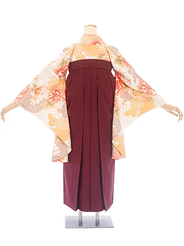 卒業式袴 D0038 ベージュ 乱菊×エンジ袴