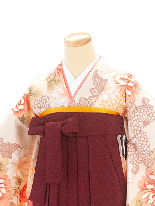 卒業式袴 D0038 ベージュ 乱菊×エンジ袴