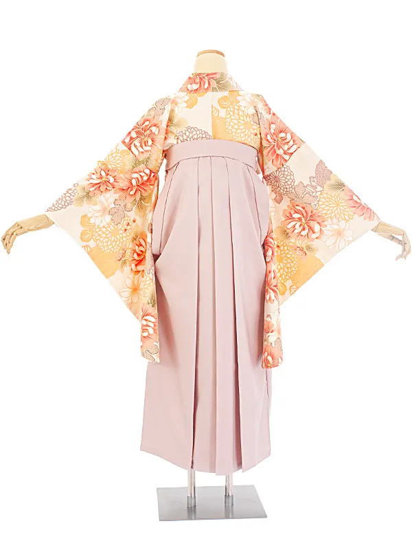 卒業式袴 D0039 ベージュ 乱菊×薄ピンク袴