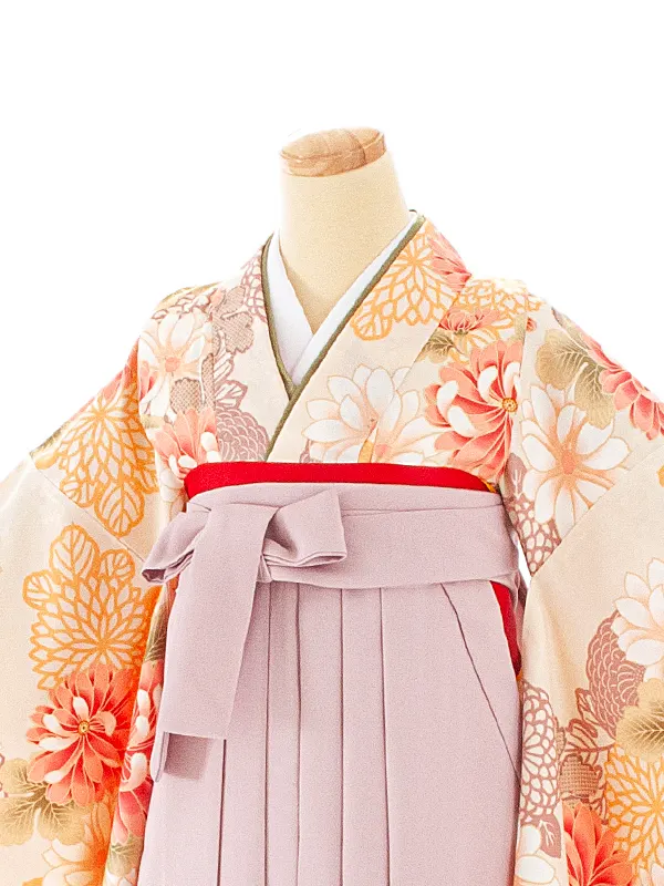 卒業式袴 D0039 ベージュ 乱菊×薄ピンク袴