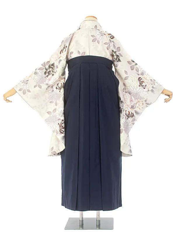 【ふくよかサイズ】卒業式袴 D0040 ベージュ牡丹×紺無地袴