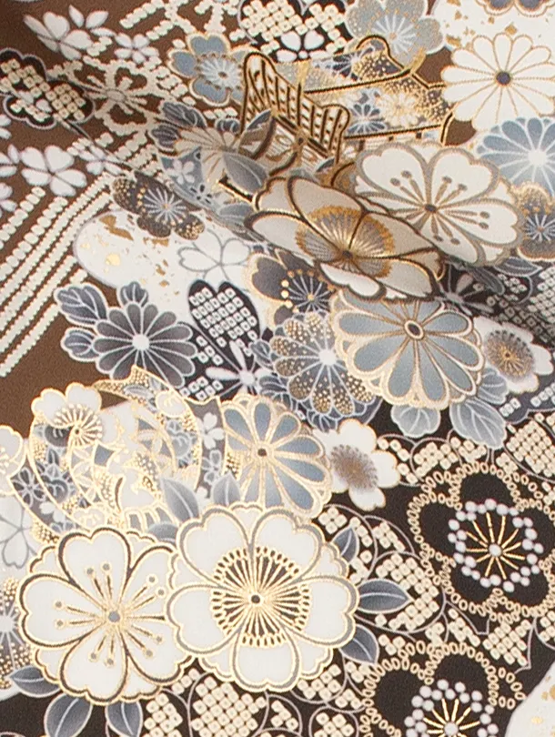 卒業式袴 D0042 絵羽 カーキ  桜×ベージュ梅ししゅう袴