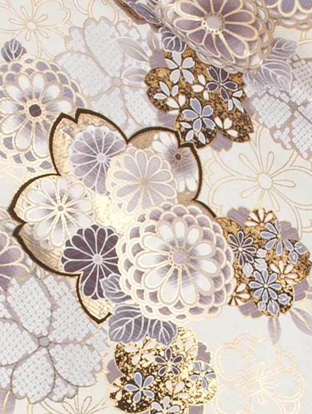 卒業式袴 D0043 絵羽 白 菊と桜着物×ベージュ無地袴