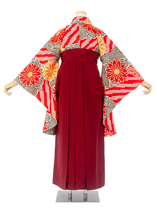 卒業式袴 D0046 赤疋田 花×エンジ袴