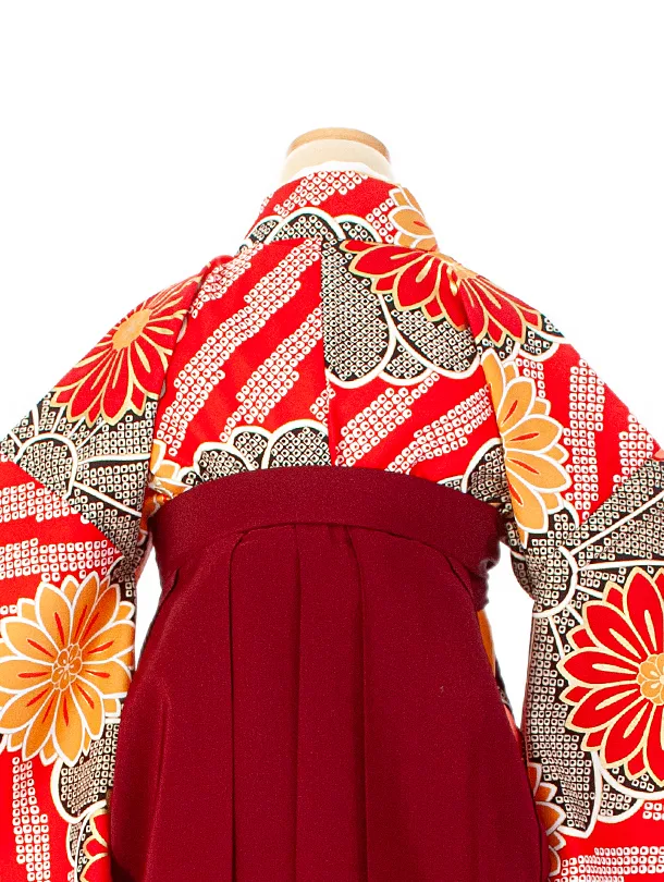 卒業式袴 D0046 赤疋田 花×エンジ袴