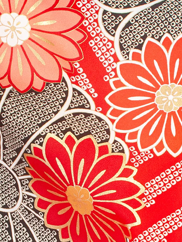 卒業式袴 D0046 赤疋田 花×エンジ袴