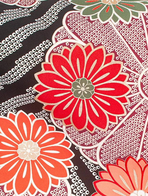 卒業式袴 D0047 黒疋田 花×濃緑袴