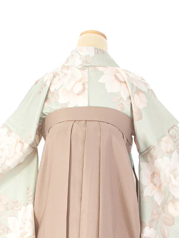 卒業式袴 D0050 淡いミントグリーン 牡丹×薄茶袴