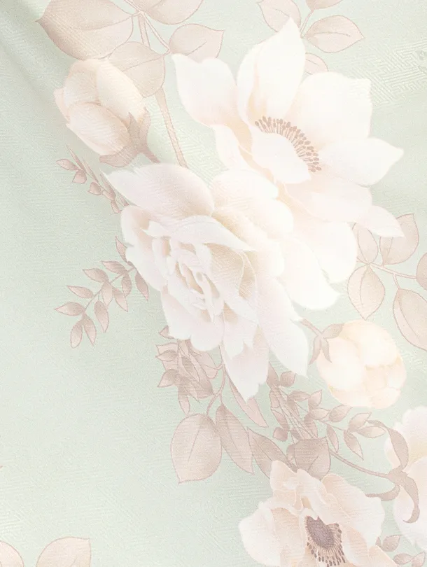 卒業式袴 D0050 淡いミントグリーン 牡丹×薄茶袴