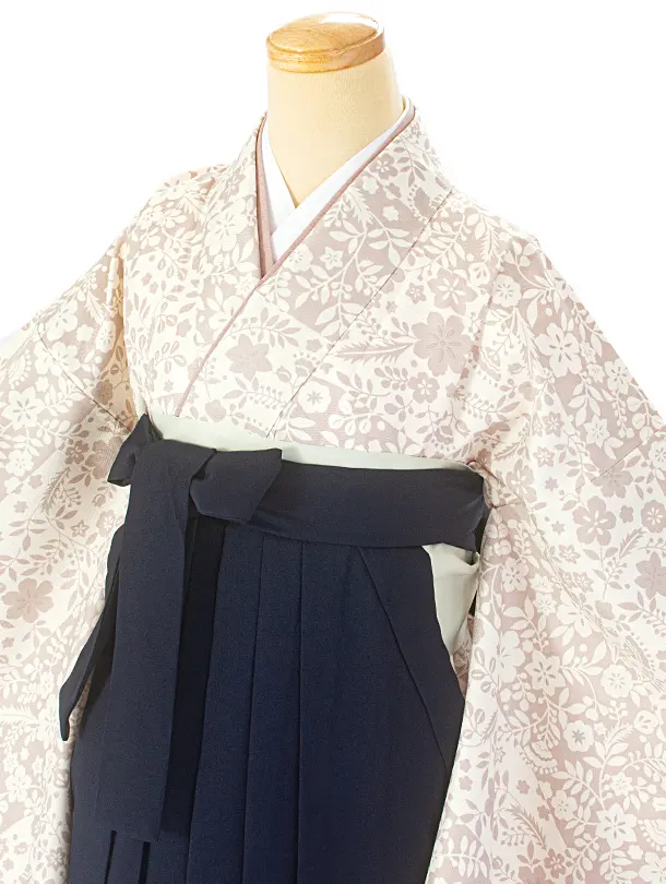 卒業式袴 D0051 白 花柄小紋×紺袴