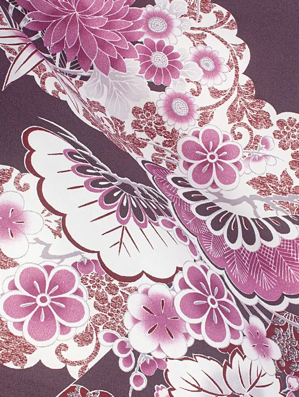 卒業式袴 D0052 ボルドー 扇 梅 百華×ブラウンぼかし袴