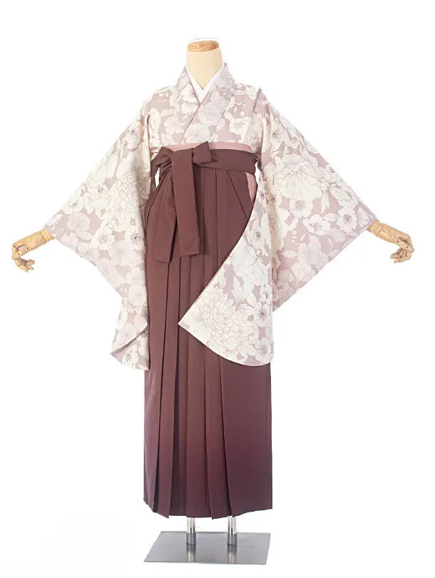 卒業式袴 D0053 オールドローズ 牡丹 百華×ブラウンぼかし袴