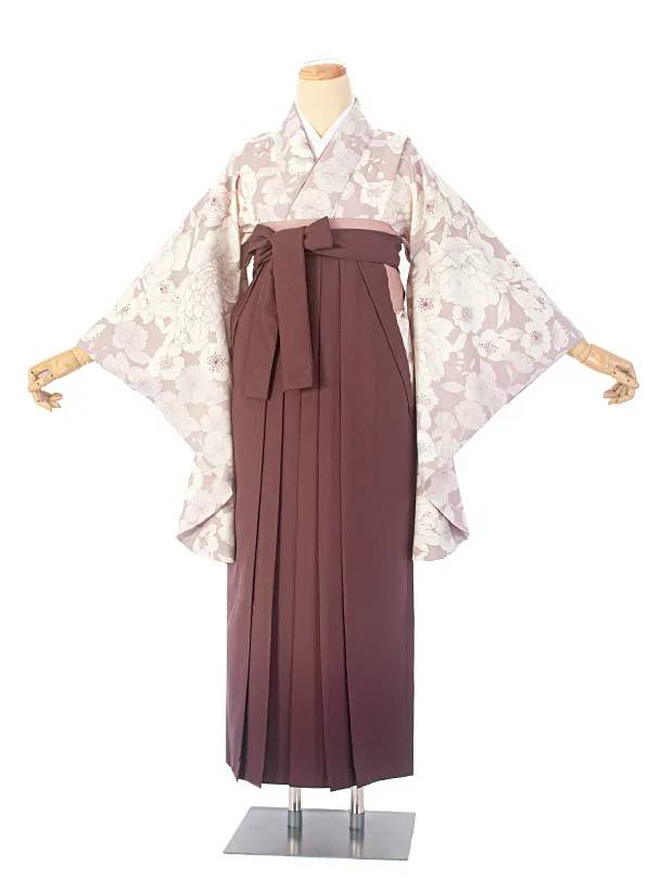 卒業式袴 D0053 オールドローズ 牡丹 百華×ブラウンぼかし袴