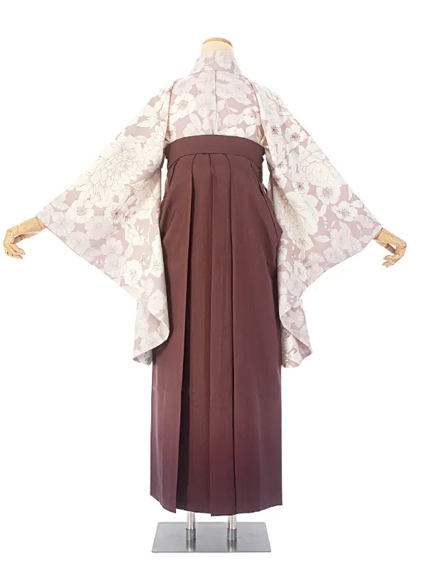 卒業式袴 D0053 オールドローズ 牡丹 百華×ブラウンぼかし袴