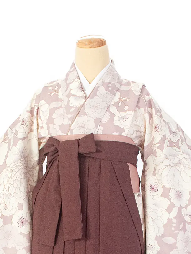 卒業式袴 D0053 オールドローズ 牡丹 百華×ブラウンぼかし袴
