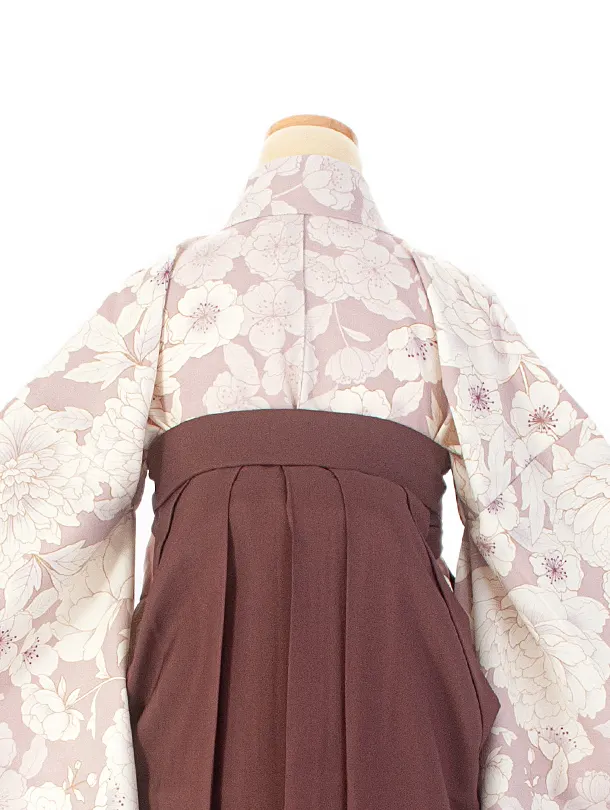 卒業式袴 D0053 オールドローズ 牡丹 百華×ブラウンぼかし袴