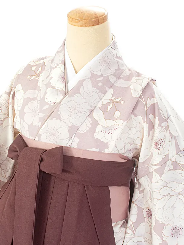 卒業式袴 D0053 オールドローズ 牡丹 百華×ブラウンぼかし袴