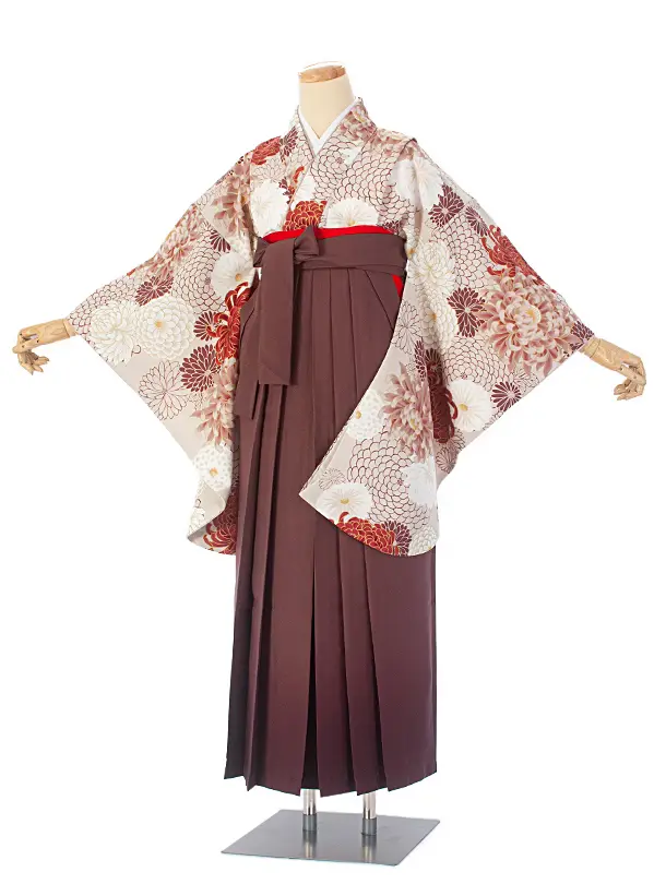 卒業式袴 D0054 ベージュ 乱菊 百華 ×ブラウンぼかし袴