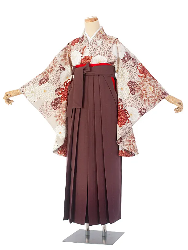 卒業式袴 D0054 ベージュ 乱菊 百華 ×ブラウンぼかし袴