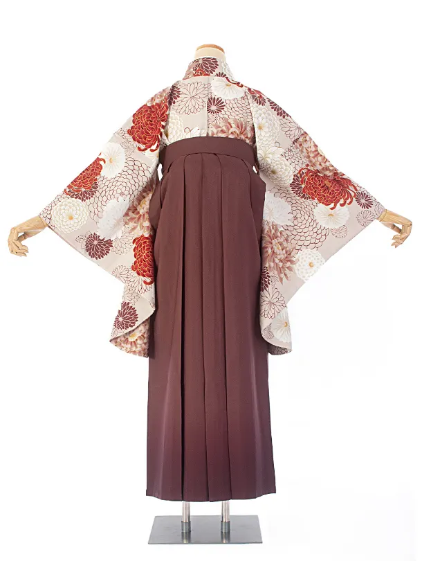 卒業式袴 D0054 ベージュ 乱菊 百華 ×ブラウンぼかし袴